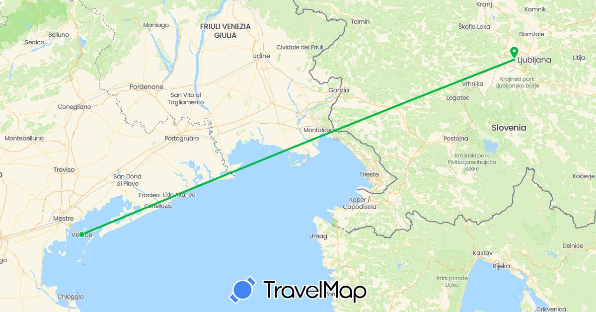 TravelMap itinerary: driving, bus in Italy, Slovenia (Europe)